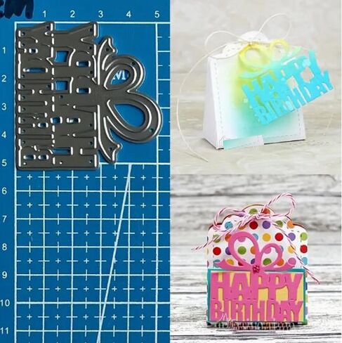 Happy Birthday Gift Box Metal Die Cuts,Birthday Bowtie Gift Box Cutting Dies Cut Stencils DIY Scrapbooking Decorative Embossing Paper Scrapbooking Card Making in Saudi Arabia
