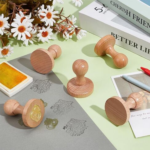 NBEADS 5 Pcs Stamp Wood Handle, Wooden Round Handle DIY Stamp Drawer Pulls Blank Stamp Drawer Knobs for Stamp Making DIY Crafting Scrapbooking Craft Card Diary, 2.4x1.77Inch in Saudi Arabia