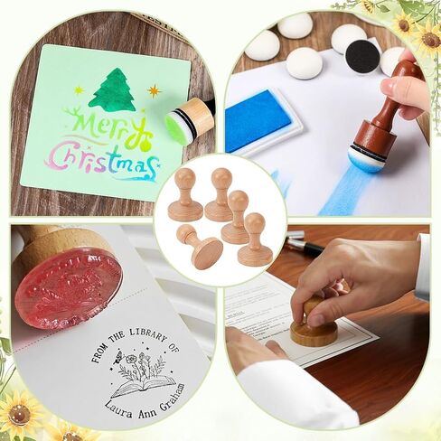 NBEADS 5 Pcs Stamp Wood Handle, Wooden Round Handle DIY Stamp Drawer Pulls Blank Stamp Drawer Knobs for Stamp Making DIY Crafting Scrapbooking Craft Card Diary, 2.4x1.77Inch in Saudi Arabia