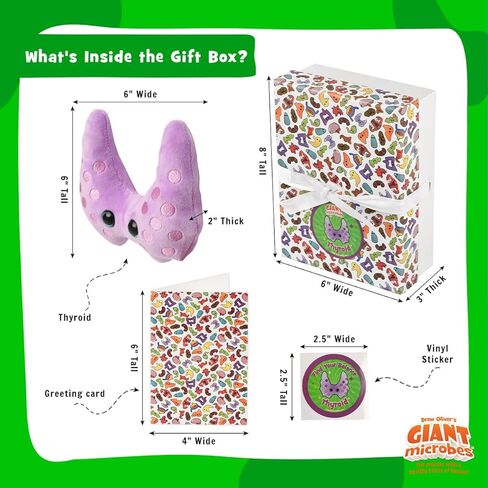 مجموعة هدايا GIANT MICROBES Thyroid Plush Get Well - تتضمن بطاقة وملصقًا من القطيفة، احصل على الشفاء العاجل - هدية مريحة بعد الجراحة، هدايا تقنية جراحية، للتوعية بسرطان الغدة الدرقية، هدايا التعافي من الجراحة in Kuwait