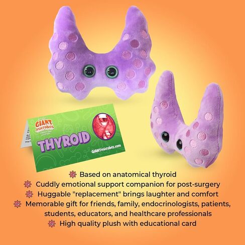 مجموعة هدايا GIANT MICROBES Thyroid Plush Get Well - تتضمن بطاقة وملصقًا من القطيفة، احصل على الشفاء العاجل - هدية مريحة بعد الجراحة، هدايا تقنية جراحية، للتوعية بسرطان الغدة الدرقية، هدايا التعافي من الجراحة in Kuwait