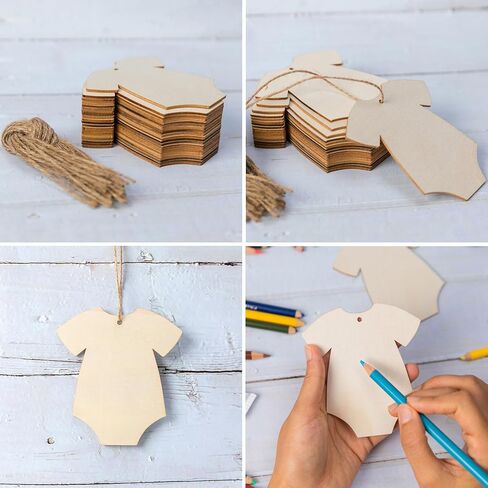 Onesie Wooden Clothing Shape Wood Blank with Twines Art Unfinished Ornaments for Baby Nursery Baby Shower Door Hanger Christmas Wedding Birthday Party Valentine's Day Decoration 20 Pcs in Saudi Arabia