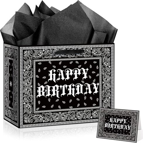 Cholo Birthday Gift Bags Lowrider Party Favors Bag with Card Tissue Papers Black Bandana Wrapping Paper Bag for Adults Teens Early 2000s Old School Western Gangsta Theme Birthday Party Favors in Saudi Arabia