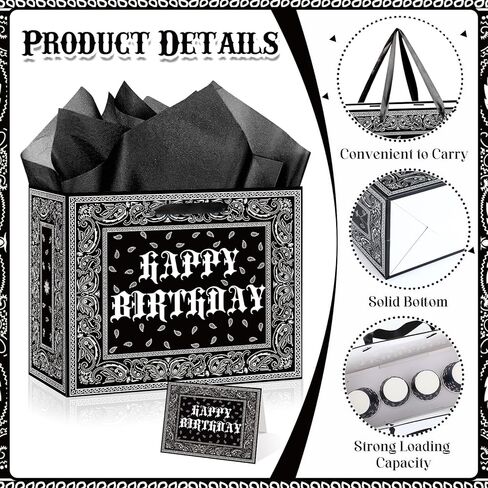 Cholo Birthday Gift Bags Lowrider Party Favors Bag with Card Tissue Papers Black Bandana Wrapping Paper Bag for Adults Teens Early 2000s Old School Western Gangsta Theme Birthday Party Favors in Saudi Arabia