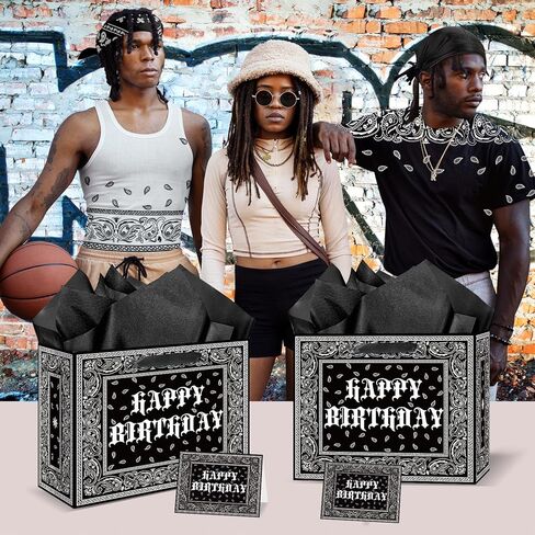 Cholo Birthday Gift Bags Lowrider Party Favors Bag with Card Tissue Papers Black Bandana Wrapping Paper Bag for Adults Teens Early 2000s Old School Western Gangsta Theme Birthday Party Favors in Saudi Arabia