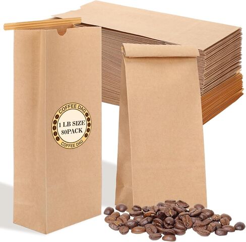 Epakh 80 Pcs 1 Lb Kraft Coffee Bags 16 oz Resealable Coffee Bean Paper Bags Grease Resistant Brown Tin Tie Pouches Poly-lined Without Window for Cookies Treat Snack Food Retail Household Storage in Saudi Arabia
