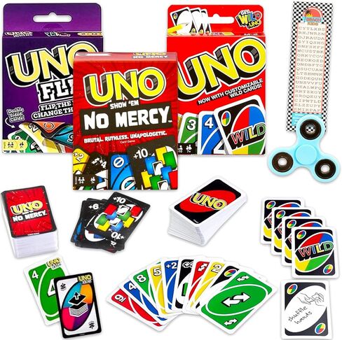 Mattel UNO Expansion Decks Set - 3 Pc Bundle with All Wild, Flip, and No Mercy UNO Decks for Kids Plus Bookmark, More | Card Games for Kids, Family Game Night in Saudi Arabia