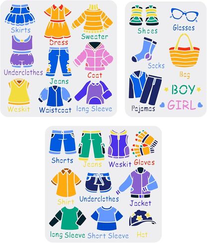 FINGERINSPIRE 3Pcs Clothes Pattern Stencils for Painting Reusable Costume Drawing Template Skirts Shirts Shoes Pattern Painting Stencils for DIY Crafts Home Decor Wardrobe Clothing Classification in Saudi Arabia