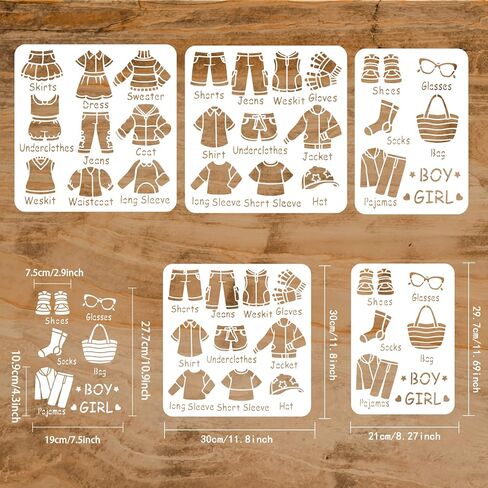 FINGERINSPIRE 3Pcs Clothes Pattern Stencils for Painting Reusable Costume Drawing Template Skirts Shirts Shoes Pattern Painting Stencils for DIY Crafts Home Decor Wardrobe Clothing Classification in Saudi Arabia