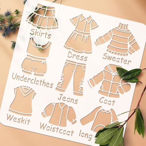 FINGERINSPIRE 3Pcs Clothes Pattern Stencils for Painting Reusable Costume Drawing Template Skirts Shirts Shoes Pattern Painting Stencils for DIY Crafts Home Decor Wardrobe Clothing Classification in Saudi Arabia