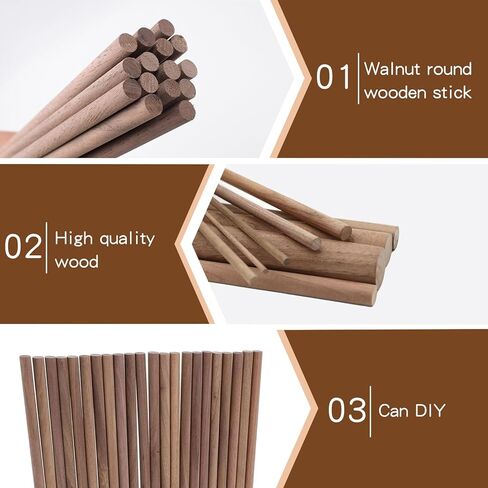 10 PCS Wooden Dowel Rods for Crafts Round Unfinished Walnut Dowel Rod Sticks Hardwood Sticks for DIY Crafting Woodworking and Building Model Material, (3/8 x 12 Inch) in Saudi Arabia