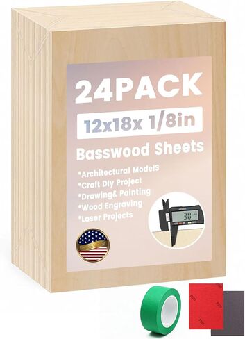 36-Pack Basswood Sheets 1/8" X 12" X 16" - Two Samples are Included Laser Engraving Blanks, 3mm Wood for Laser Cutting and Engraving Plywood Sheets (36PC 12 * 16 * 1/8) in Saudi Arabia