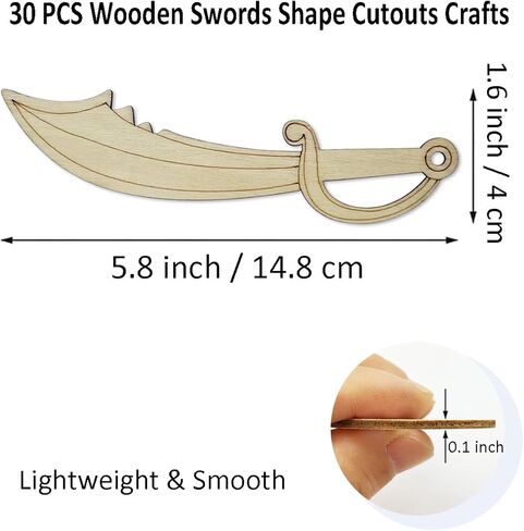 30 Pack 6 Inch Wood Swords Cutouts Unfinished Pirates Wooden Swords Wood DIY Crafts Wooden Knife Hanging Ornaments in Saudi Arabia