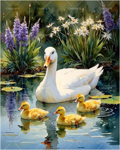 Animals Paint by Numbers Kit for Adults - DIY White Duck and Ducklings with Flowers Painting on Canvas 16x20In, Acrylic Paint Set, Suitable for Beginners, Art for Home Decoration or Gifts in Saudi Arabia