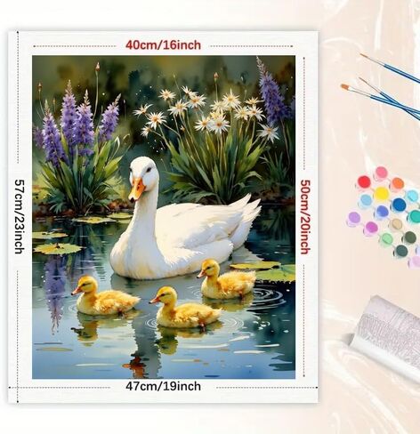 Animals Paint by Numbers Kit for Adults - DIY White Duck and Ducklings with Flowers Painting on Canvas 16x20In, Acrylic Paint Set, Suitable for Beginners, Art for Home Decoration or Gifts in Saudi Arabia