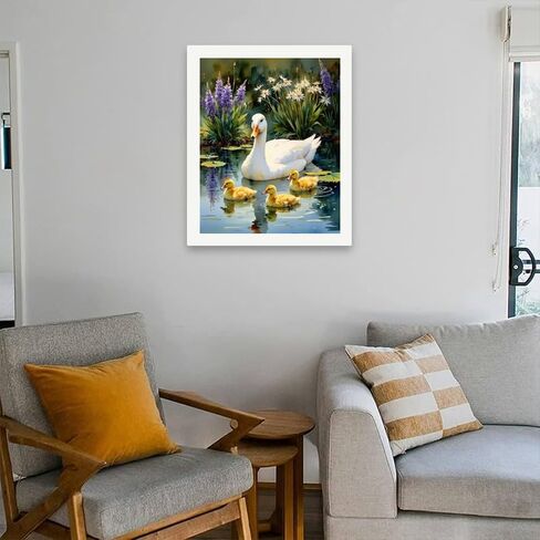 Animals Paint by Numbers Kit for Adults - DIY White Duck and Ducklings with Flowers Painting on Canvas 16x20In, Acrylic Paint Set, Suitable for Beginners, Art for Home Decoration or Gifts in Saudi Arabia