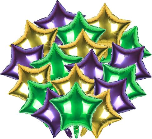 Hellensp 15pcs 18" Star Foil Balloons Gold Purple Green for Celebration, Wedding, Birthday, Mardi Gras in Saudi Arabia