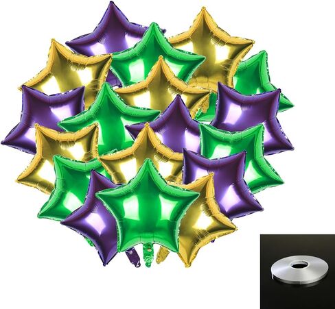Hellensp 15pcs 18" Star Foil Balloons Gold Purple Green for Celebration, Wedding, Birthday, Mardi Gras in Saudi Arabia