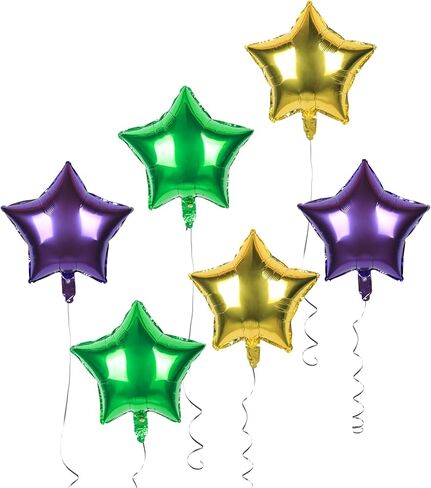 Hellensp 15pcs 18" Star Foil Balloons Gold Purple Green for Celebration, Wedding, Birthday, Mardi Gras in Saudi Arabia