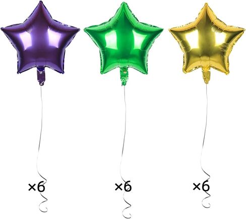 Hellensp 15pcs 18" Star Foil Balloons Gold Purple Green for Celebration, Wedding, Birthday, Mardi Gras in Saudi Arabia