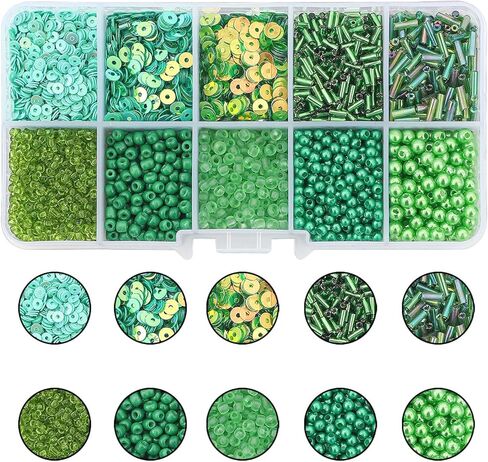 Gold Glass Seed Beads Tube Beads Set, 10 Types Assorted Glass Beads with Sequins for Jewelry Making, Seed Bead Kit for DIY Bracelets, Necklaces, Waist Bead Making Kit Craft Supplies (Gold) in Saudi Arabia
