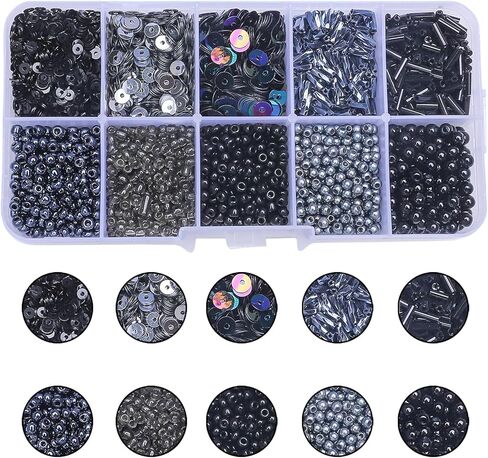 Gold Glass Seed Beads Tube Beads Set, 10 Types Assorted Glass Beads with Sequins for Jewelry Making, Seed Bead Kit for DIY Bracelets, Necklaces, Waist Bead Making Kit Craft Supplies (Gold) in Saudi Arabia
