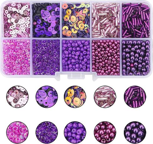 Gold Glass Seed Beads Tube Beads Set, 10 Types Assorted Glass Beads with Sequins for Jewelry Making, Seed Bead Kit for DIY Bracelets, Necklaces, Waist Bead Making Kit Craft Supplies (Gold) in Saudi Arabia