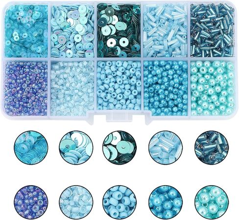Gold Glass Seed Beads Tube Beads Set, 10 Types Assorted Glass Beads with Sequins for Jewelry Making, Seed Bead Kit for DIY Bracelets, Necklaces, Waist Bead Making Kit Craft Supplies (Gold) in Saudi Arabia