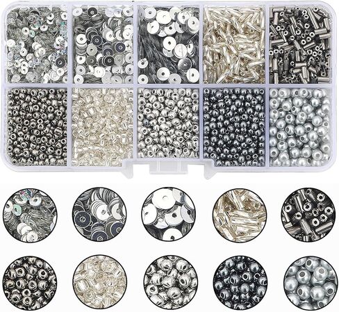Gold Glass Seed Beads Tube Beads Set, 10 Types Assorted Glass Beads with Sequins for Jewelry Making, Seed Bead Kit for DIY Bracelets, Necklaces, Waist Bead Making Kit Craft Supplies (Gold) in Saudi Arabia