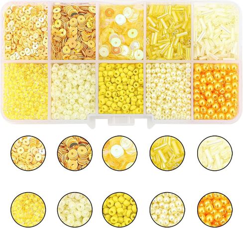 Gold Glass Seed Beads Tube Beads Set, 10 Types Assorted Glass Beads with Sequins for Jewelry Making, Seed Bead Kit for DIY Bracelets, Necklaces, Waist Bead Making Kit Craft Supplies (Gold) in Saudi Arabia