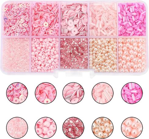 Gold Glass Seed Beads Tube Beads Set, 10 Types Assorted Glass Beads with Sequins for Jewelry Making, Seed Bead Kit for DIY Bracelets, Necklaces, Waist Bead Making Kit Craft Supplies (Gold) in Saudi Arabia