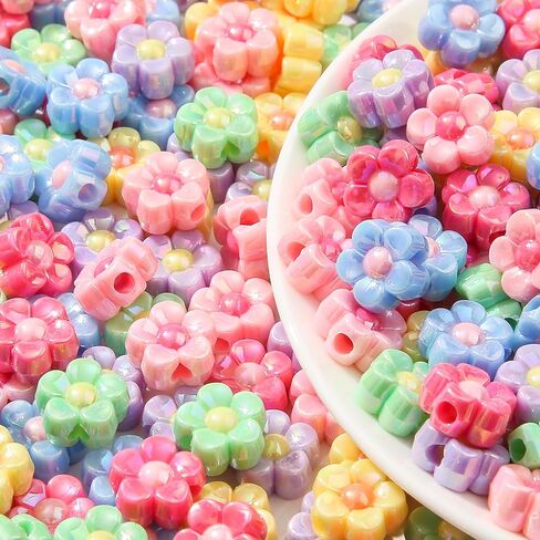 200pcs Ab Color Flower Acrylic Beads Rainbow Sun Flower Beads for Jewelry Making Handmade DIY Bracelet, Charms Keychain Craft Supplies (Daisy Flower) in Saudi Arabia