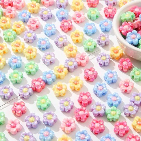 200pcs Ab Color Flower Acrylic Beads Rainbow Sun Flower Beads for Jewelry Making Handmade DIY Bracelet, Charms Keychain Craft Supplies (Daisy Flower) in Saudi Arabia