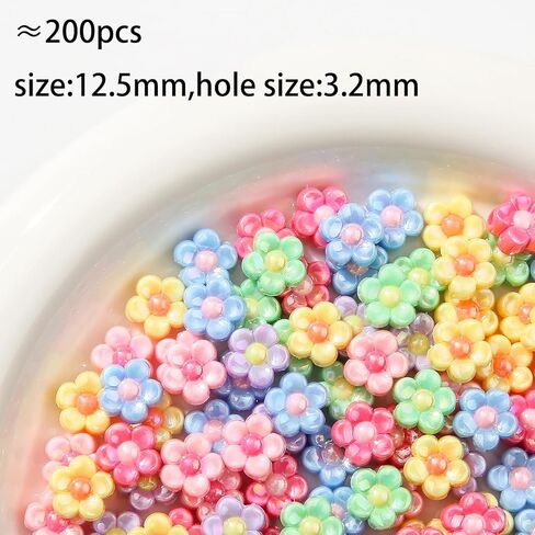 200pcs Ab Color Flower Acrylic Beads Rainbow Sun Flower Beads for Jewelry Making Handmade DIY Bracelet, Charms Keychain Craft Supplies (Daisy Flower) in Saudi Arabia