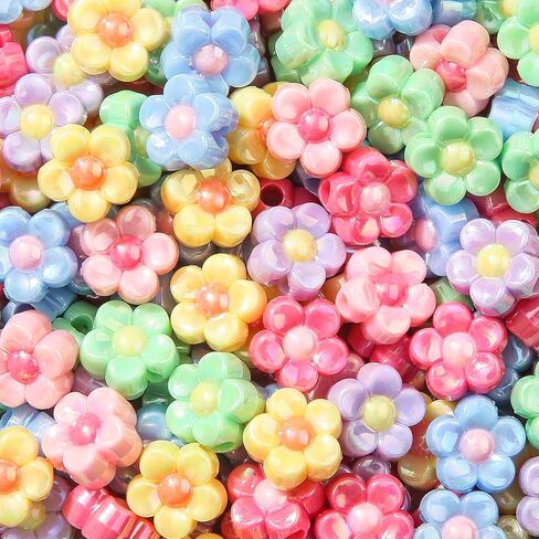 200pcs Ab Color Flower Acrylic Beads Rainbow Sun Flower Beads for Jewelry Making Handmade DIY Bracelet, Charms Keychain Craft Supplies (Daisy Flower) in Saudi Arabia