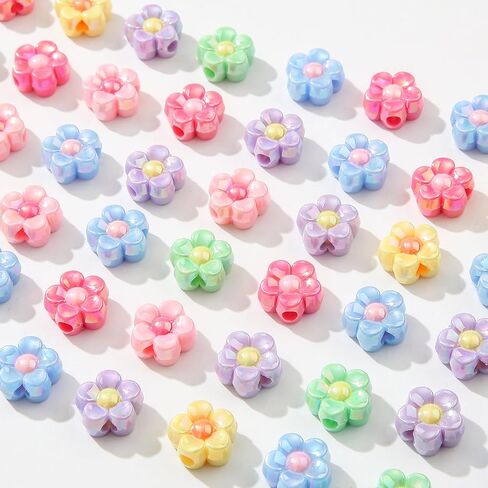 200pcs Ab Color Flower Acrylic Beads Rainbow Sun Flower Beads for Jewelry Making Handmade DIY Bracelet, Charms Keychain Craft Supplies (Daisy Flower) in Saudi Arabia