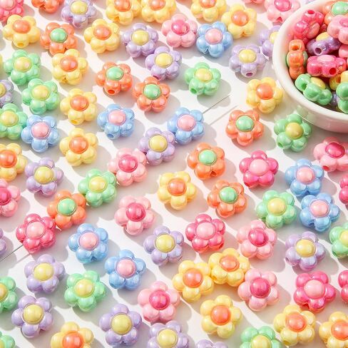 200pcs Ab Color Flower Acrylic Beads Rainbow Sun Flower Beads for Jewelry Making Handmade DIY Bracelet, Charms Keychain Craft Supplies (Daisy Flower) in Saudi Arabia
