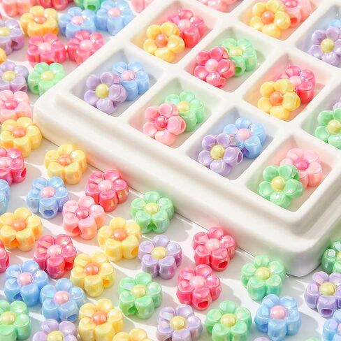 200pcs Ab Color Flower Acrylic Beads Rainbow Sun Flower Beads for Jewelry Making Handmade DIY Bracelet, Charms Keychain Craft Supplies (Daisy Flower) in Saudi Arabia