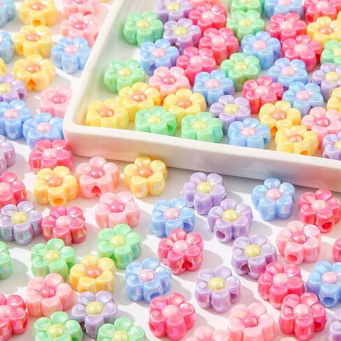 200pcs Ab Color Flower Acrylic Beads Rainbow Sun Flower Beads for Jewelry Making Handmade DIY Bracelet, Charms Keychain Craft Supplies (Daisy Flower) in Saudi Arabia