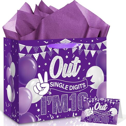 Purple 13th Birthday Gift Bag for Girls Official 13 Teenager Gift Wrap Bags 13 Year Old Girl Wrapping Bag with Handle Tissue Papers Greeting Card for Purple 13th Birthday Decorations Favors Supplies in Saudi Arabia
