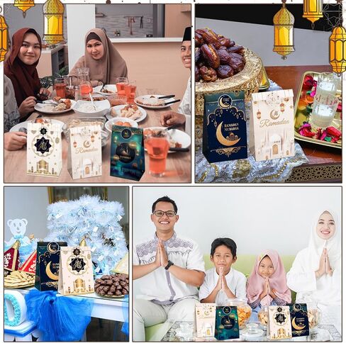 Tinlade 24 Pcs Eid Mubarak Party Favor Bags with Stickers 4 Styles Goodie Candy Paper Ramadan Treat Bags Party Favor Muslim Ramadan Gift for Eid Supplies Decoration in Saudi Arabia