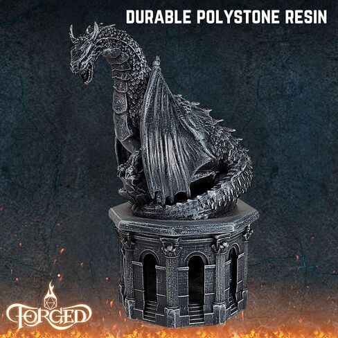 Forged Dice Co. Dragon Dice Jail - D&D Dice Holder and Storage Box with Removable Collectors Dragon Miniature - Fits Up to 2 Standard Polyhedral RPG Sets - Black in Saudi Arabia