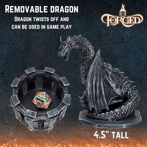 Forged Dice Co. Dragon Dice Jail - D&D Dice Holder and Storage Box with Removable Collectors Dragon Miniature - Fits Up to 2 Standard Polyhedral RPG Sets - Black in Saudi Arabia