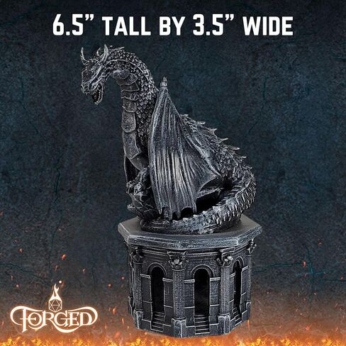 Forged Dice Co. Dragon Dice Jail - D&D Dice Holder and Storage Box with Removable Collectors Dragon Miniature - Fits Up to 2 Standard Polyhedral RPG Sets - Black in Saudi Arabia