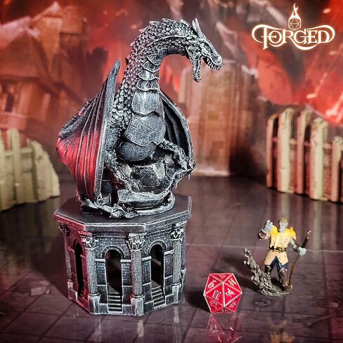 Forged Dice Co. Dragon Dice Jail - D&D Dice Holder and Storage Box with Removable Collectors Dragon Miniature - Fits Up to 2 Standard Polyhedral RPG Sets - Black in Saudi Arabia