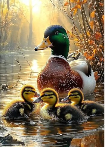 MXJSUA DIY 5D Diamond Painting Kits for Adults, Ducks Diamond Art Painting Full Drill Crystal Rhinestone Embroidery Craft Kits for Home Wall Decor Gifts, 12x16inch in Saudi Arabia