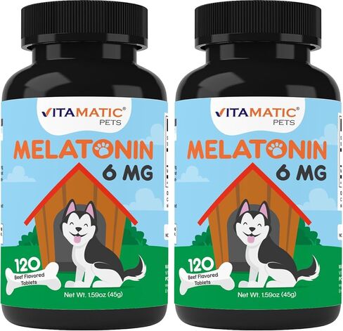 Vitamatic Melatonin for Dogs - 6 mg - 120 Beef Flavored Chewable Tablets ((Pack of 1)) in Kuwait