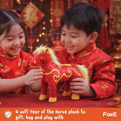 لعبة FoxE Year of the Horse القطيفة 2026 مع ظرف نقود محظوظ، حصان محشو للعام القمري الصيني الجديد، هدية قطيفة حمراء ناعمة لديكور المنزل CNY وعرض المهرجان in Kuwait