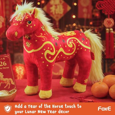 لعبة FoxE Year of the Horse القطيفة 2026 مع ظرف نقود محظوظ، حصان محشو للعام القمري الصيني الجديد، هدية قطيفة حمراء ناعمة لديكور المنزل CNY وعرض المهرجان in Kuwait