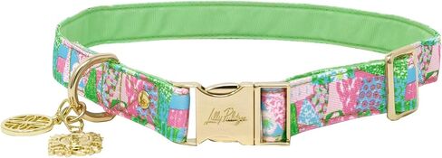 طوق ليلي بوليتزر للحيوانات الأليفة، صغير/متوسط، طوق كلب من النايلون قابل للتعديل ومطبوع بشكل لطيف مع سحر ذهبي (منزل لحاف مجنون) in Kuwait